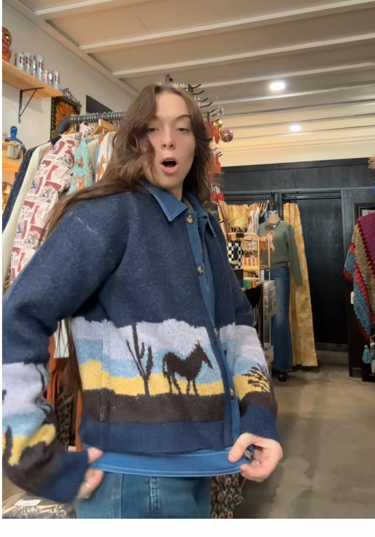 OMG!!!! 😲😲😲 we just got this new sweater jacket in with a denim trim… it’s SO CUTE & made with wool so it’s really warm too!!  Ride Into The Night Sweater Jacket • S/M/L • runs on the roomy side  www.lilbeesbohemian.com 