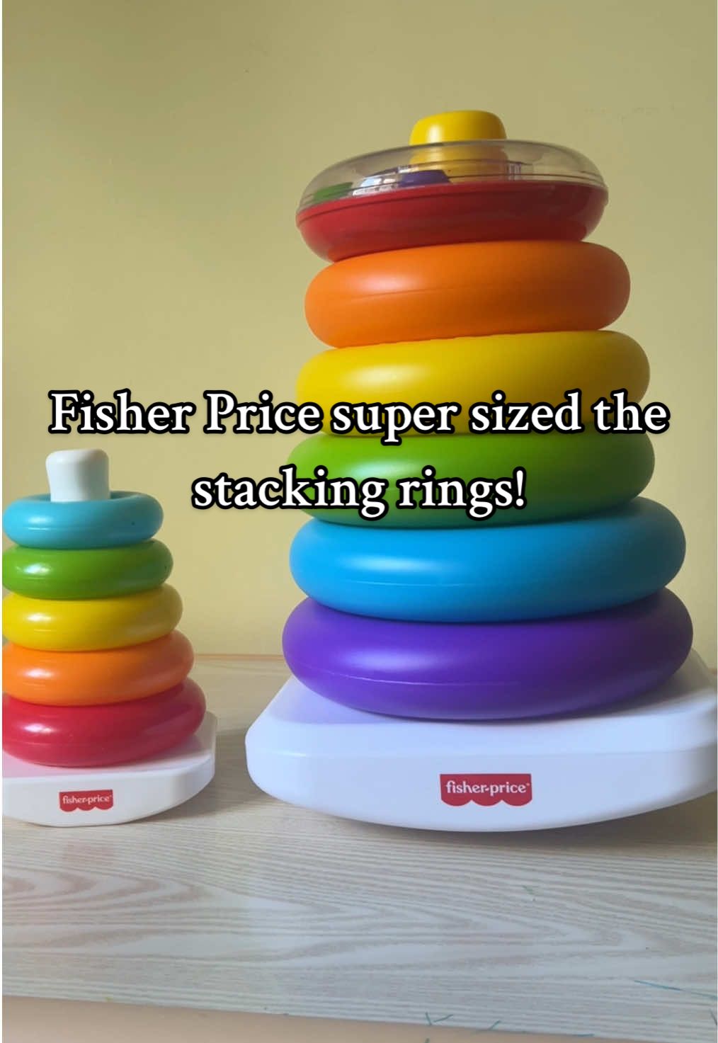 Wow these are so much fun! We use these giant stacking rings to learn shapes, colors, and sizes. My kids love them! It would be awesome if they super sized the chatter phone next😆 . @Fisher-Price  #fisherprice #toys #babytoys #toddlers #toddlertoys 