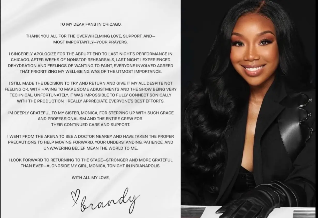 I know people were upset about her exit. I feel empathy for her. What are your thoughts?  I absolutely loved her in Cincinnati! All of the performances were amazing! Get well lady and try not too work too hard #theboyisminetour #brandystatement #brandyandmonica 