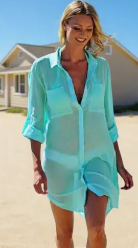 Chemise Camisa Manga Longa saída de praia 🏖️  #verao2025 #modapraia #mulheres #modafeminina 