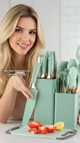 “Gente, olha esse kit de cozinha de luxo 😱 vem com 19 peças e até tábua de silicone!” #cozinhachique #achadinho #kitdecozinha #fyp  #utensílios 