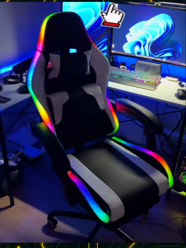 Cadeira Gamer com Caixa de Som Bluetooth + Fita de LED 128 Cores Experiência IMAX Imersiva em Casal #cadeiragamer #rgb #gamer #tiktokviral #fyyyyyyyyyyyyyyyy 