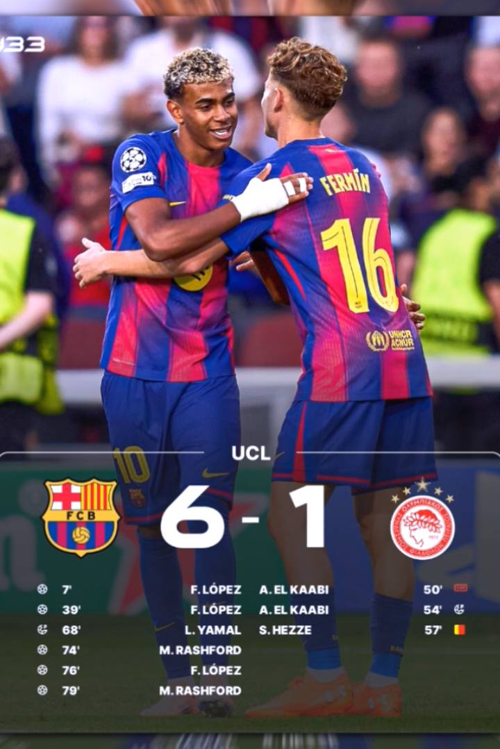 Barcelona vs Olympiacos (6-1), Barca pesta gol wak 🔥  #fcbarcelona #viscabarca🔴🔵 #championsleague #football #fyp 