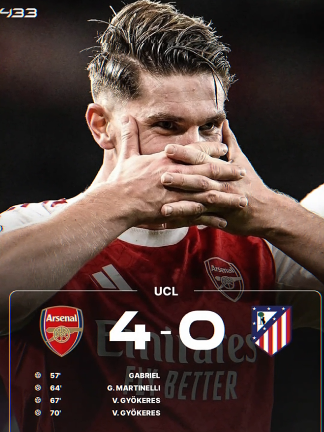 Arsenal berhasil membantai Atletico madrid dengan skor telak 4-0. Sempat bermain tanpa gol di babak pertama tetapi Arsenal langsung tancap gas di babak kedua dengan membuat 4 gol sekaligus, Viktor Gyokeres is back dengan mencetak brace ke gawang ATM, Sementara disisi lain 2 Gabriel juga sama-sama mencetak gol di laga ini🤩🔥. | #4u #arsenal #atleticodemadrid #championsleague #CapCut | @𝕾𝖆𝖓𝖌𝖕𝖚𝖆 𝖋𝖙 𝕬𝖗𝖘 