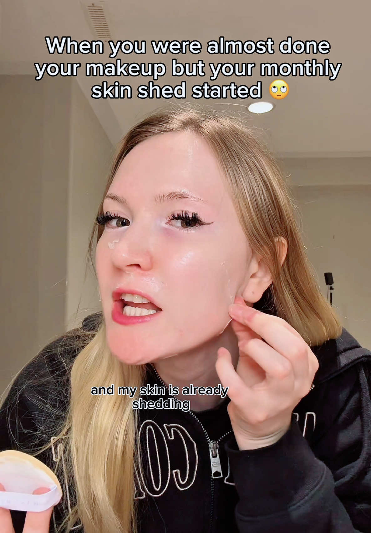 When you’re almost done your makeup but your monthly skin shed starts 😪 #relatable #foryou #pov #viral #GRWM 