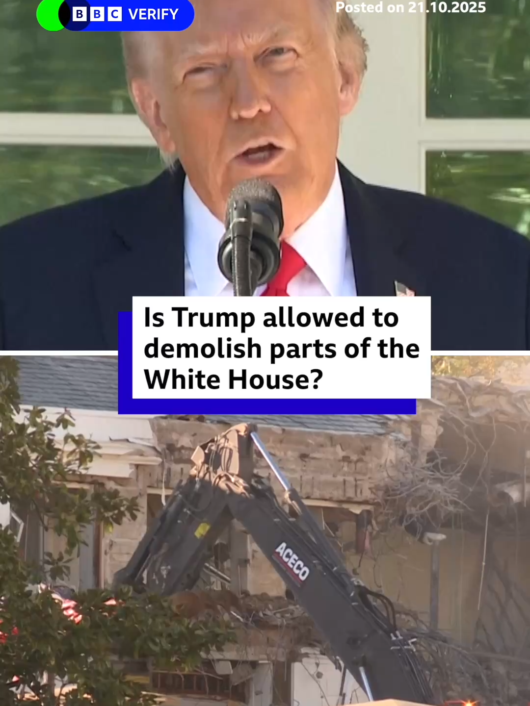 Demolition work has begun on part of the White House, to allow the construction of a new $250m ballroom. #DonaldTrump #WhiteHouse #WhiteHouseDemolition #BBCNews