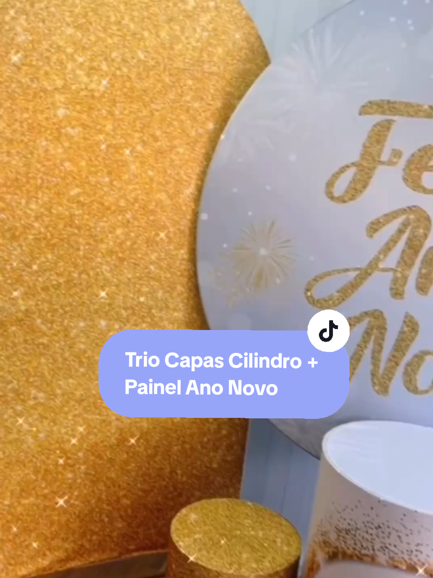 🎉 Trio Capas Cilindros + Painel Ano Novo — decoração prática e rápida para sua festa! ✨ #AnoNovo #DecoraçãoFesta #MesaDecorada #Praticidade #Festividades