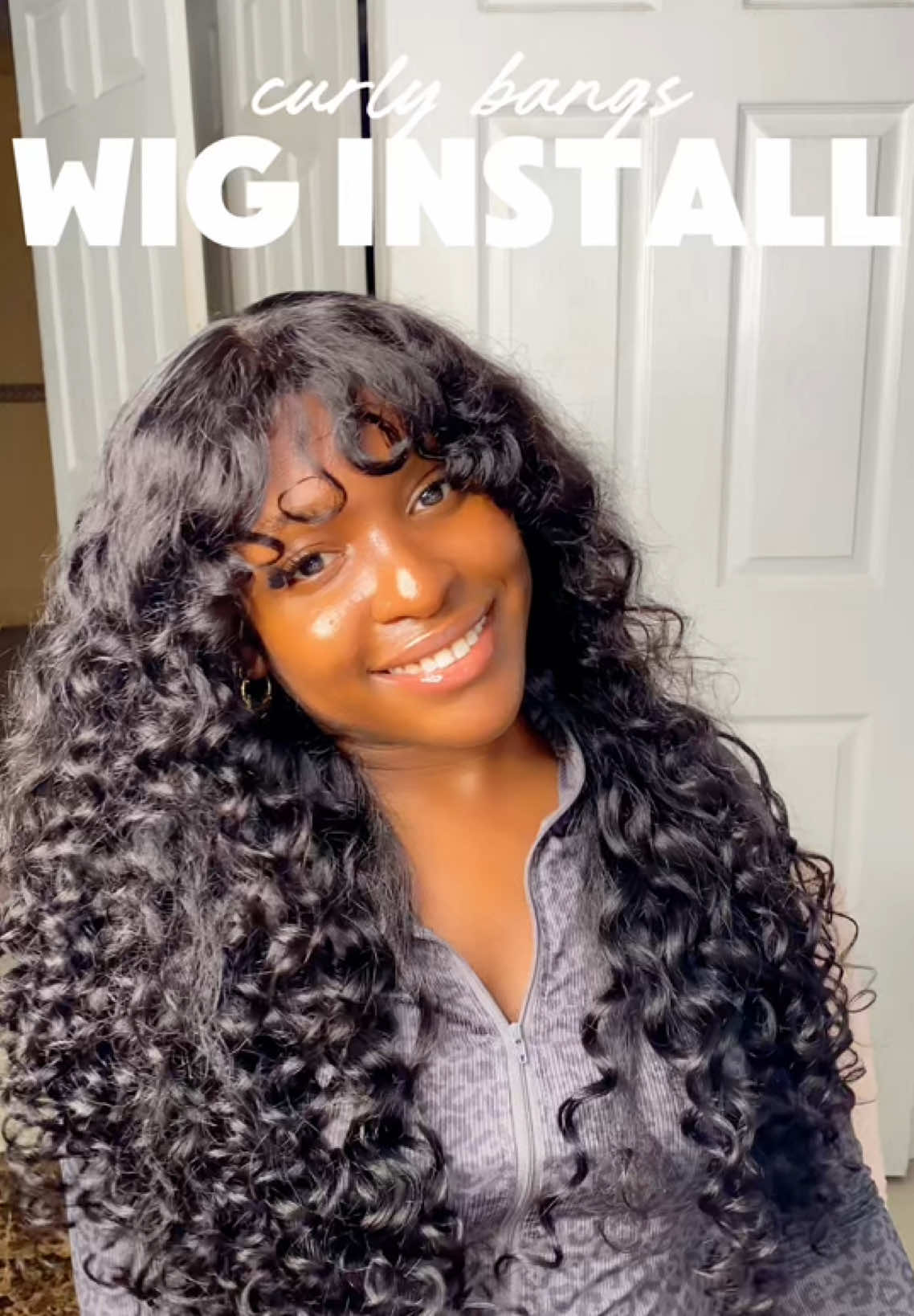 full wig install ft my curly bangs💕🫶🏾 #curlybangs #wiginstall #wigtutorial #hairtok 