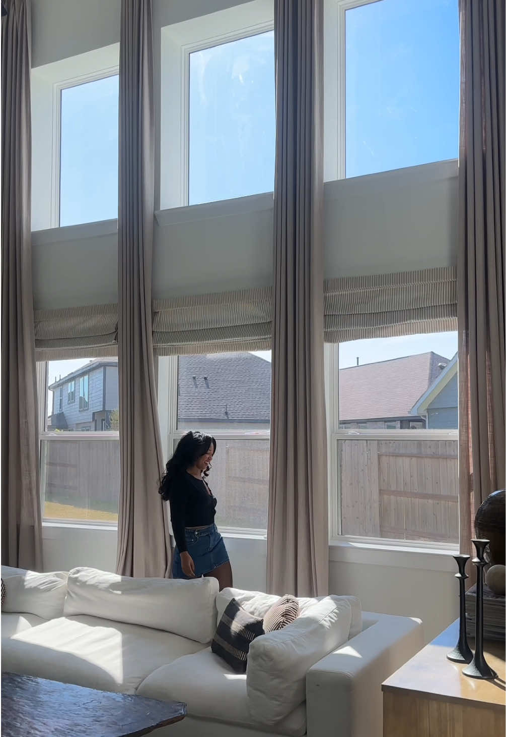 Welcome back to The Hot Homeowner 🏡✨ Let’s install our 19ft curtains for our two-story living room. Curtains are from @Freshinecurtains . #curtains #hometransformation #homedesignideas #livingroomdecor 