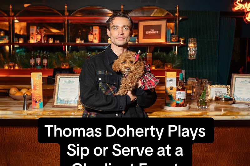 #ThomasDoherty puts his best (right) foot forward. ELLE caught up with the #LittleShopofHorrors actor for a game of Sip or Serve at a celebration for his new #Glenlivet collaboration. 