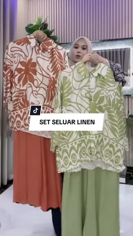 Cantik sangat korang corak2 set baju seluar linen ni😍 #setbajuseluar #setseluar #bajuoneset #setbajubaggy 