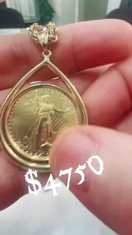 1/2 Ozt American gold eagle and 14kt gold bezel with 10kt gold chain #gold #goldjewelry #coinpendant #jewelryonsale #americangoldeagle 