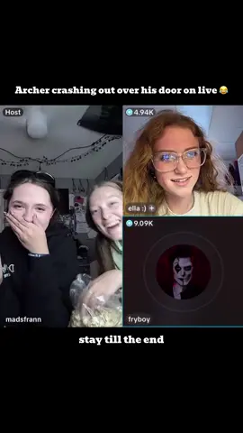 “I spy with my little eye, my f*king door!” @itzarcher live crash out! || @fryboy @madsfrann @ella :) @hersheyparkdarkknight @Hersheypark @Decayed #fryboy #archer #crashout #live #xyzbca 
