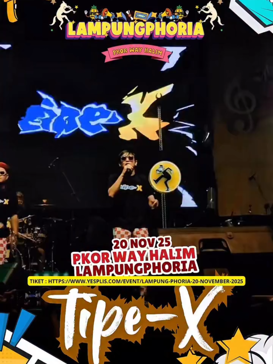 Yakin nih kalian ga mau berdanska bareng Tipe-X ??? Tipe-X bakal kembali menggoyang PKOR Way Halim Bandar Lampung dalam acara LampungPhoria Lampung Fest 2025 Jadi siapkan energi dan gandenganya ya buat kita seru-seruan bareng disana 💥 📆 20 November 2025 📍PKOR Way Halim Bandar Lampung 🎫 Official Ticket by @yesplisindonesia  🌐 https://lampungphoria.yesplis.com/ 🌐 https://lampungphoria.com/ #lampungphoria #lampungfest #lampung #tipex 