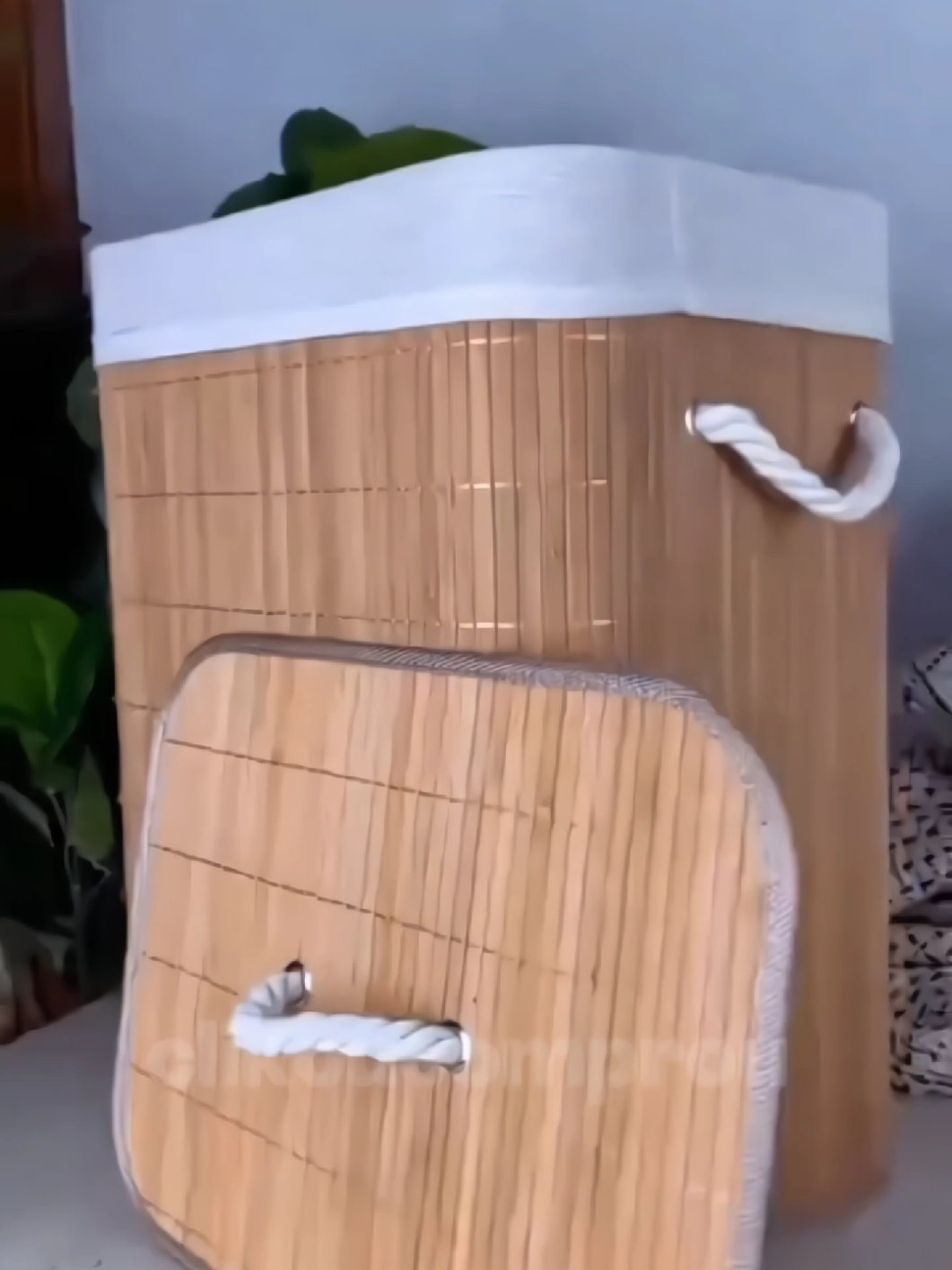 Cesto De Roupa Suja Bambu 72 Litros com alça forrado 