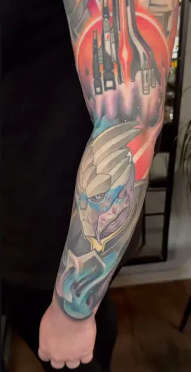 Yeah I kinda like Mass Effect. Finished almost a year ago at Red Sparrow Collective by Carson (ig:inkyfingerstattoo) #tattoo #masseffect #garrusvakarian #commandershepard #videogames 