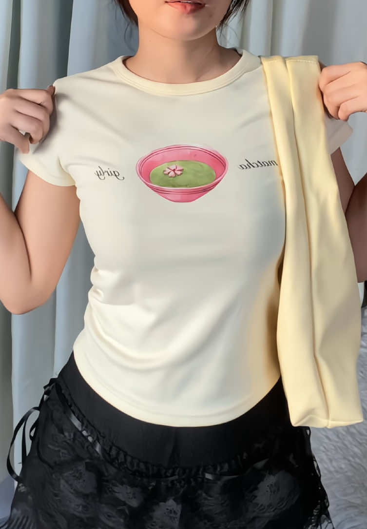 matcha girl top in cream 🍵 #babytee #basictop #printedshirt #babytees 