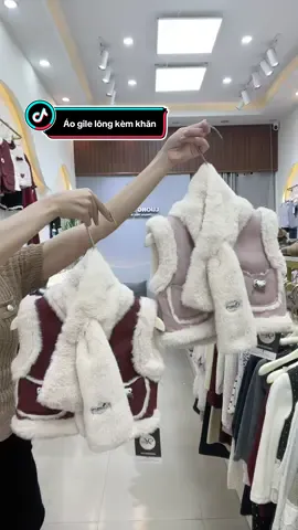 Áo gile da lộn lót lông kèm khăn #áo #ấm #aokhoac #chobe #thudong 