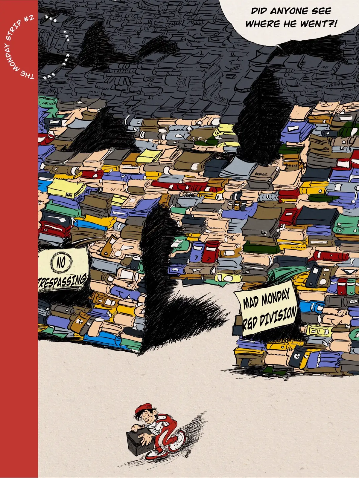 Just another piece of the story from inside the office.   The Vault Capsule in progress, the first of the Just Another Monday series. - #comicstrip #streetwear #fyp #clothingbrand #brandbuilding