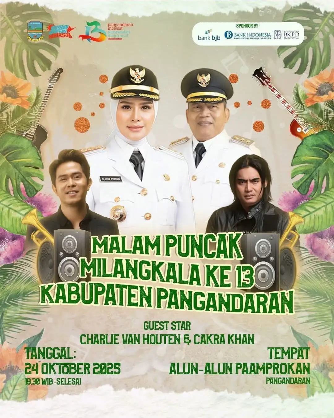 Jangan sampai kelewatan malam puncak perayaan Milangkala ke-13 Kabupaten Pangandaran! 🥳  Bakal ada penampilan spektakuler dari Guest Star kita: 🎤 @charly_setiaku  🎤 @Ckhan  Catat tanggal dan tempatnya: 🗓️ Tanggal: 24 Oktober 2025 📍 Tempat: Alun-alun Paamprokan, Pangandaran ⏰ Waktu: 19.30 WIB - Selesai Acara ini GRATIS dan terbuka untuk umum! Ajak semua teman, keluarga, dan kerabat buat seru-seruan bareng. Mari kita rayakan bersama! 🔥 @citra pitriyami  #MilangkalaPangandaran13 #HUTPangandaran #Pangandaran #EventPangandaran #KonserGratis    