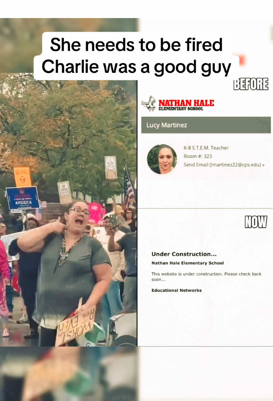She should be fired immediately 😡😡😡 #chicago #nokingsinamerica #lucymartinez #nathanhaleschool #charliekirk 