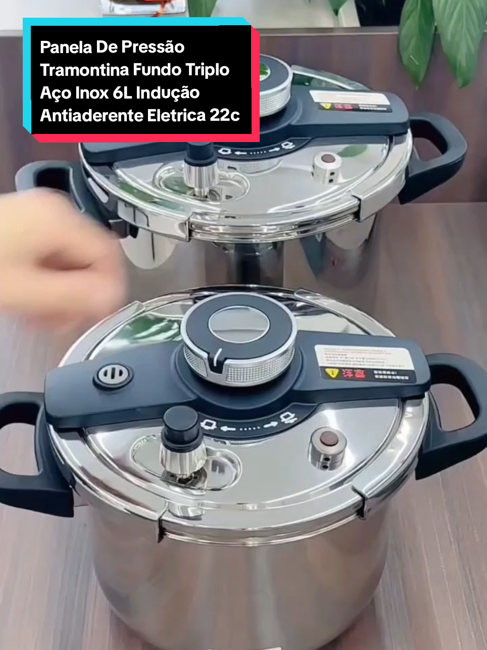 Panela De Pressão Tramontina Fundo Triplo Aço Inox 6L Indução Antiaderente Eletrica 22cm