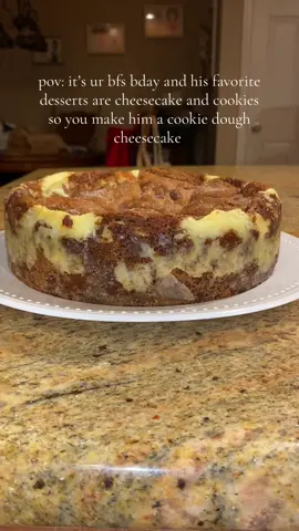 cookie dough cheesecake for da bday boy 💁🏽‍♀️🤍🍪🍰  #f#fypb#bakingc#cheesecakec#cookiedoughb#birthday