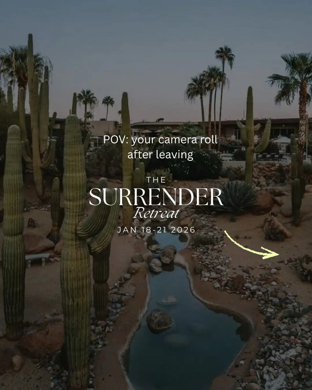 Comment or dm me “SURRENDER” for the details. You’ll never regret saying yes to yourself.  Because here’s the truth: the most powerful shifts in business (and life) happen when you create space for them. The ROI of intentional women’s retreats are insane & we invite you to step into that power this January at the SURRENDER Rtreat.  The Surrender Retreat isn’t just a luxury desert spa getaway….  It’s an intentional reset designed for women who are ready to stop operating in the weeds and start moving from vision. Here’s what you’re saying yes to:  ❤️‍🔥 A luxury desert spa where your only job is to be with your thoughts & bigger vision. ❤️‍🔥 High-frequency women who want more than incremental growth, they’re here for a visionary shift. ❤️‍🔥 Days that feel indulgent yet purposeful, where stillness meets strategy and soul work births your next big move. Here’s what makes this different: it’s not a weekend you leave behind. We stay together for 60 days after in a mastermind circle to put your ideas into motion so this doesn’t just inspire you … it alters your entire trajectory. If you come with the intention of reimagining your next chapter, of creating space for the idea that’s been whispering to you… you will not leave the same. This is your permission to step away so you can step into what’s next. January 18-21 | Luxury Desert Spa in Arizona| Limited Spots (only 3 left — presale pricing is about to end!)  Comment or DM “SURRENDER” for the details. #womensretreats #2026retreats #businessretreat 
