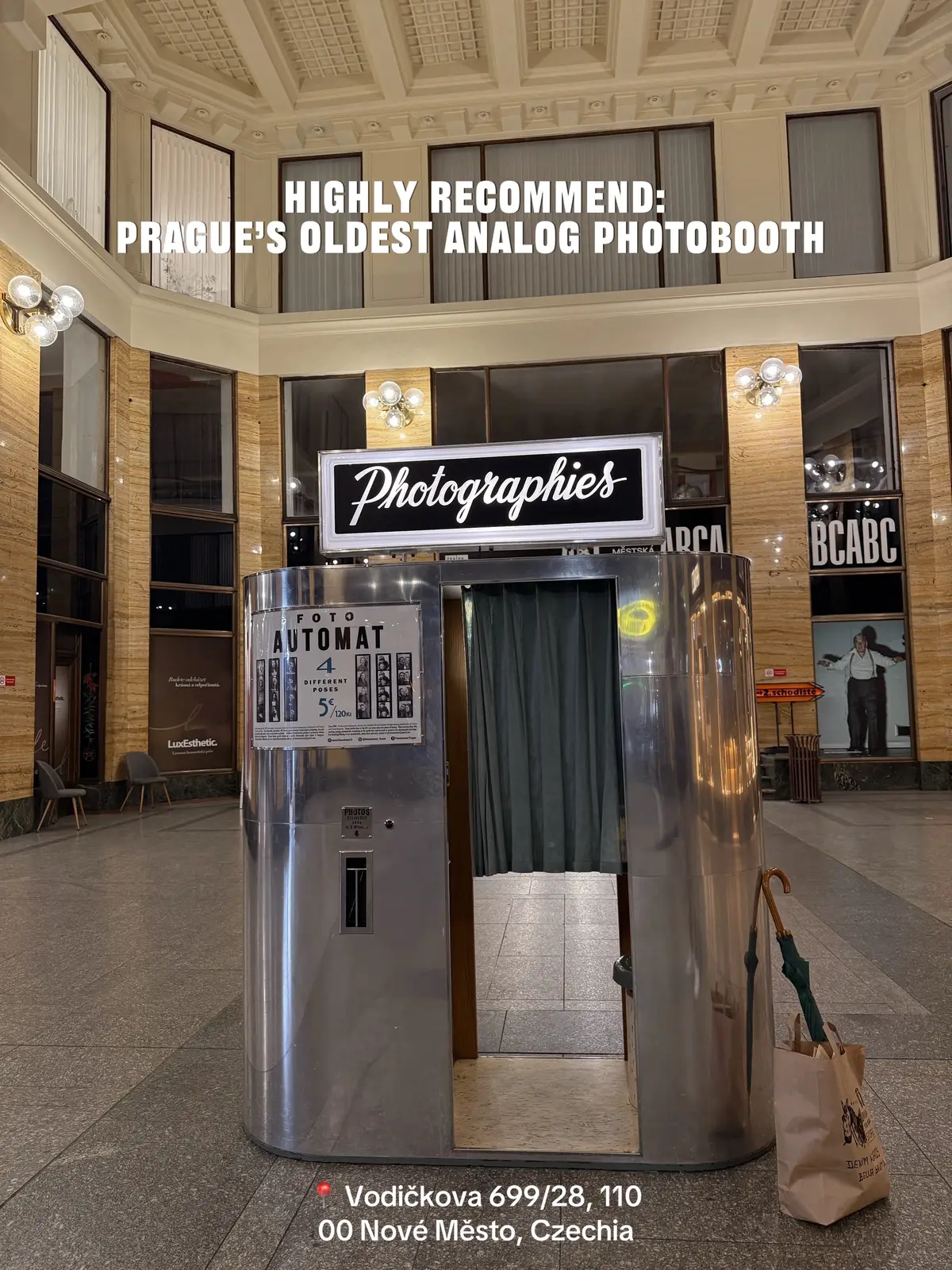 I love finding a photobooth every time I travel to a different city. When I came across this one in Prague, I knew we had to do it. There are several FotoAutomat photobooths scattered around Prague, so make sure to find one on your next visit ✨ PRO TIP: there is no warning and the first photo happens very quickly so stay alert! We look like a deer in headlights.  #prague #praguetravel #praguecity #analog #photobooth