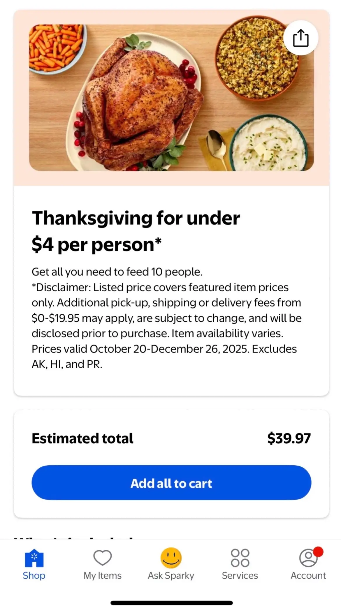 HEADS UP! For those that don't have an Aldi, Walmart is also doing a whole Thanksgiving meal for under $40!! Share with someone who this might benefit! #walmart #Thanksgiving