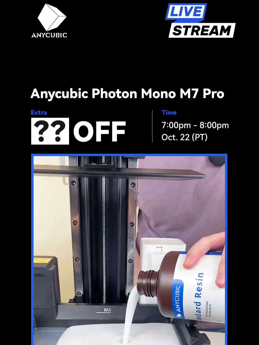 Size & Precision: Why the 10.1'' 14K M7 Pro Remains a Trusted Choice. It's been too long! We're finally giving the incredible Anycubic Photon Mono M7 Pro the dedicated live session it deserves. Join us to rediscover why it remains so valued by creators. We're dropping an EXCLUSIVE DISCOUNT CODE available only for our live viewers! 🗓️ Mark your calendars for October 22, 7:00 PM PT! 📍 How to join: Click the link below. Tap the camera icon in the top right corner of the product page to enter the LIVE room! 🎥 🔗https://store.anycubic.com/products/photon-mono-m7-pro?ref=mflotzue #Anycubic #3DPrinting #3DPrintingForEveryone #DIY #LCD3DPrinters #Resin3DPrinter #LiveStream#PhotonMonoM7Pro #ForFreedomToMake #Anycanprint #Anycubicool #AnycubicResin #Gaming #Game  #Creators #Tutorial #Hacks