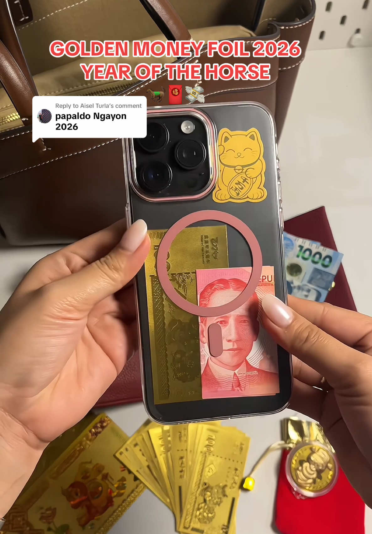 Replying to @Aisel Turla Pampaswerte sa wallet ngayong 2026 #goldenmoneyfoil #yearofthehorse #pampaswerte #moneycatcherring #luckycharm 