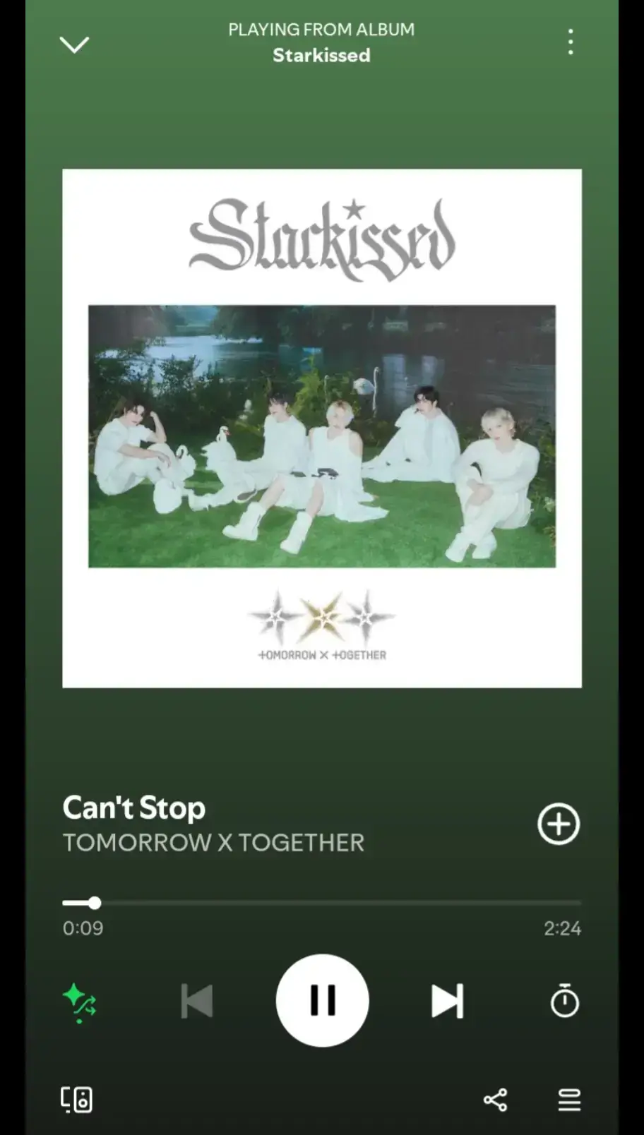 Well I #CantStop listening to this amazing music of @TOMORROW X TOGETHER 👏👏👏 Is this also in your playlist loop? #Starkissed #tomorrow_x_together #spotify #fyp 