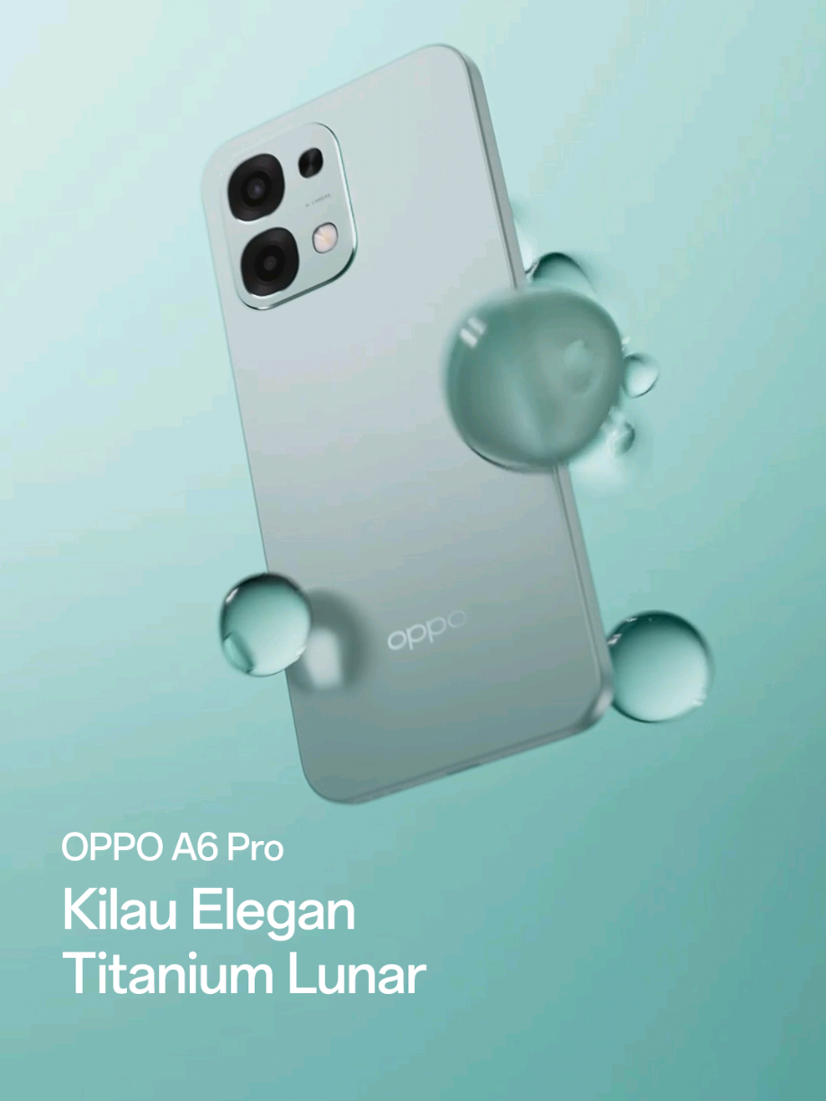 Trendi, tangguh, dan standout di setiap momen. #OPPOA6Pro dalam warna Lunar Titanium hadir dengan desain modern dan sertifikasi IP69 yang tahan air dan debu! 💪 📱 Beli sekarang di OPPO Store, OPPO Online Store, atau e-commerce favoritmu! #AndalanSetiapSaat