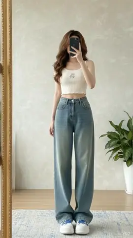 กางเกงยีนส์ขากว้าง เอวสูง ทรงหลวม สไตล์เกาหลี #กางเกงยีนส์ #กางเกงยีนส์เอวสูง #เสื้อผ้าผู้หญิง #ของดีบอกต่อ #fyp 