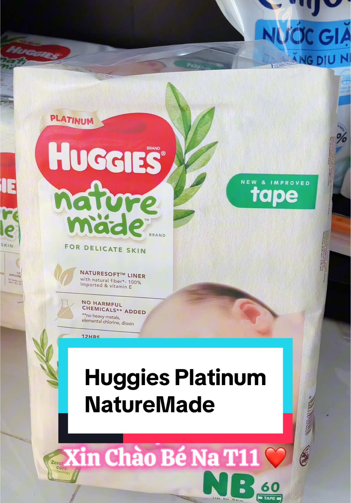 Tã dán sơ sinh Huggies Platinum NatureMade NB60. ##TaphoanhaMio##reviewmevabe##tadanhuggies##Huggies##huggiesnaturemade
