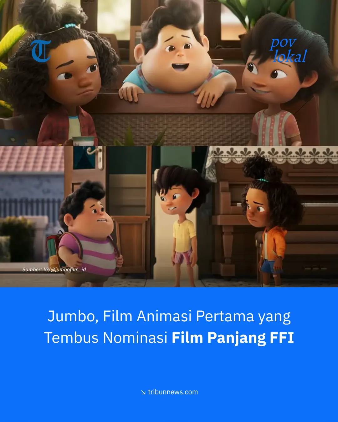 Sejarah baru di dunia perfilman Indonesia!  Film animasi “Jumbo” dari Visinema Studios resmi masuk nominasi Film Cerita Panjang Terbaik FFI 2025, bersaing dengan Pangku, Pengepungan di Bukit Duri, Perang Kota, dan Sore: Istri dari Masa Depan. Ini jadi kali pertama film animasi Indonesia berhasil menembus kategori bergengsi tersebut tonggak penting buat kemajuan animasi lokal di kancah nasional. #tribunnews #lokalupdate #lokalupdatetribunnews #jumbo #animasiindonesia