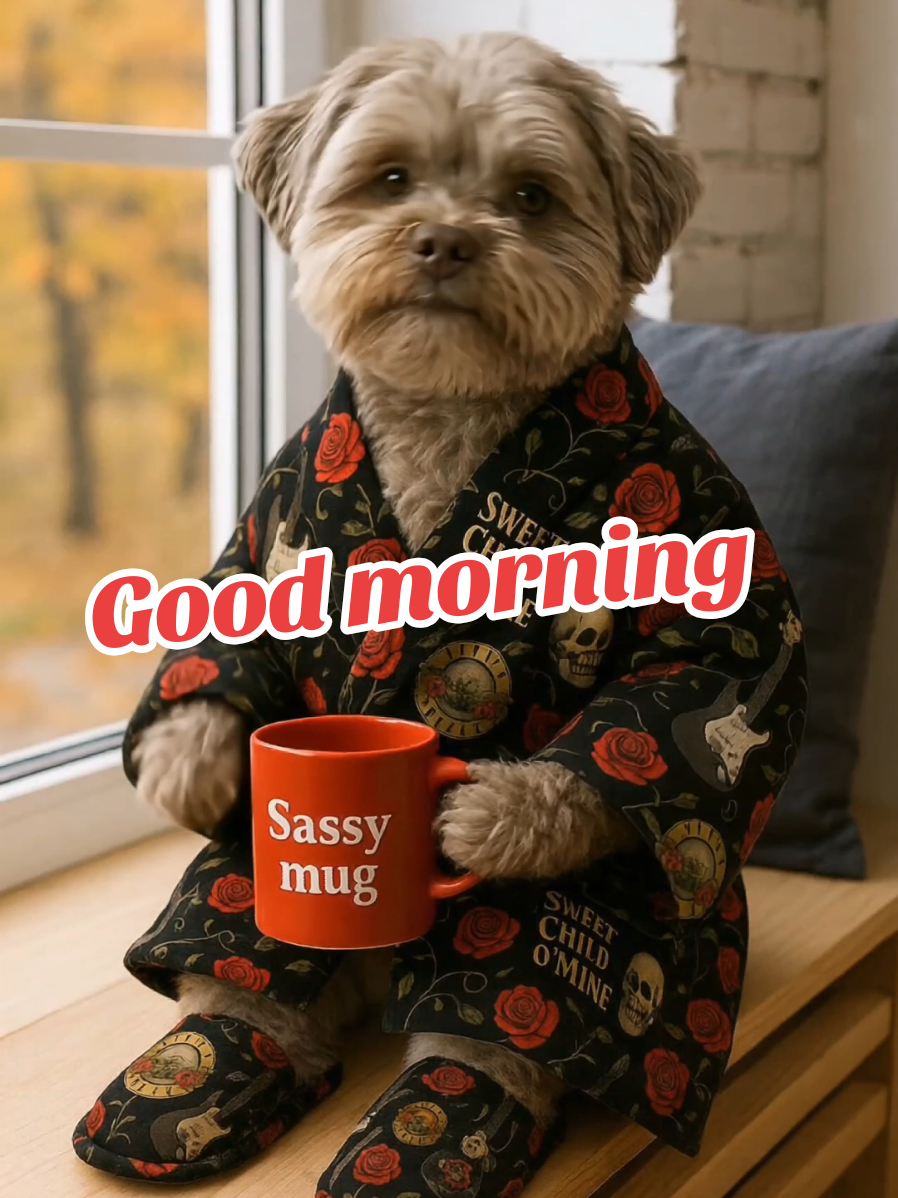 Guten Morgen — sei einfach zu cool, um dich stressen zu lassen.🎸🌹😎 #dogtok #dogsoftiktok #duplo #gutenmorgen #goodmorning 
