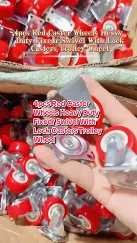 4pcs Red Caster Wheels Heavy Duty Fixedr Swivel With Lock Casters Trolley Wheel#tiktok #fyp #foryou #tools 