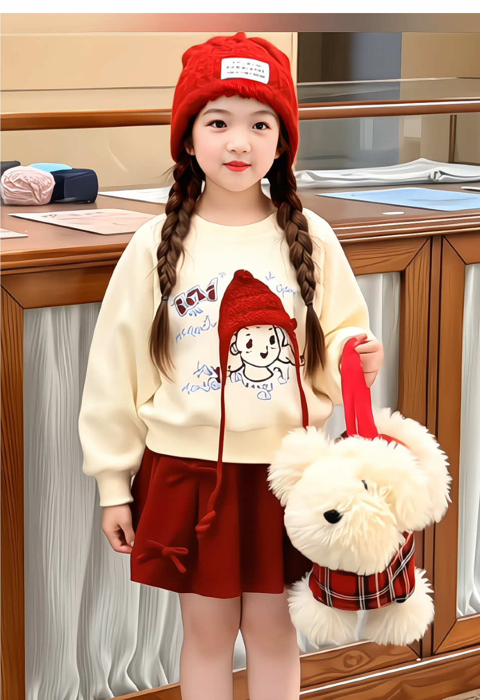 Sét áo 2 da hình in cô gái tóc đỏ kèm chân váy nhung chéo đính nơ phom bí ngô sang chảnh cho bé gái. #thoitrangtreem #bothudongchobe #setxinhchobe #bodaitaychobe #bothudongchobegai 