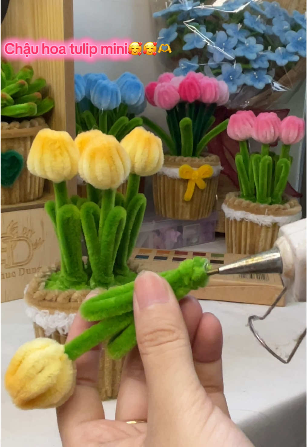 Mẫu chậu hoa mini để bàn xinh yêu đây ạ 🥰🥰🫶 #xh #hoakemnhunghandmade #quatang #decor #hoa2011 #tutorial 