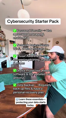Ready to protect yourself online? 🔒 This Cybersecurity Starter Pack covers the essentials every beginner should know to stay safe in today’s digital world. In this video, you’ll learn: • Password Security — How to use password managers & enable MFA for stronger protection  • Network Basics — Securing your Wi-Fi, VPNs, and firewalls the right way  • Threat Awareness — Spotting phishing scams, malware, and social engineering traps  • Device Protection — Why keeping your OS and software updated is non-negotiable  • Data Backup — How to create a recovery plan and back up your files safely Whether you’re studying cybersecurity, working remotely, or just browsing online—these habits are your first line of defense. ➡️ Learn these essentials—protecting your data starts today. #CyberSecurity #coursera #OnlineSafety #CyberAwareness #TechEducation