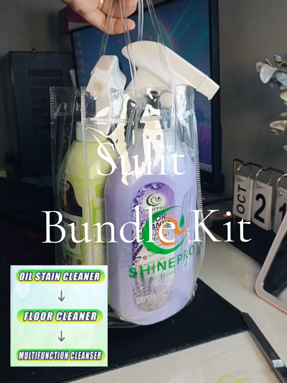 May Oil Stain Remover, Floor Cleaner, at Multi-Function kna— lahat ng kailangan mo para sa mas malinis at mabangong bahay. andito na..  #ShineproCleaningKit #MyYellowBasketFinds #LinisGoals #TidyHomePH