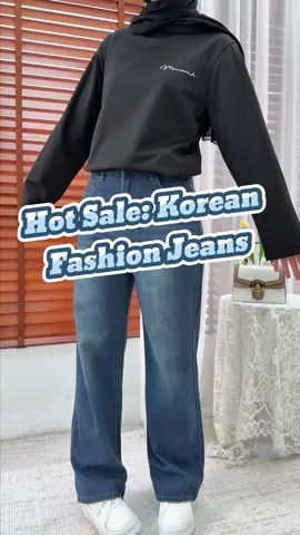 Seluar jeans Korea retro biru muda ni, padu dengan hoodie penuh rasa K-pop,ootd tak sama dengan orang lain✨️ #clashemy#jeans#jeanshighwaist  #baggyjeans  #widelegjeans 