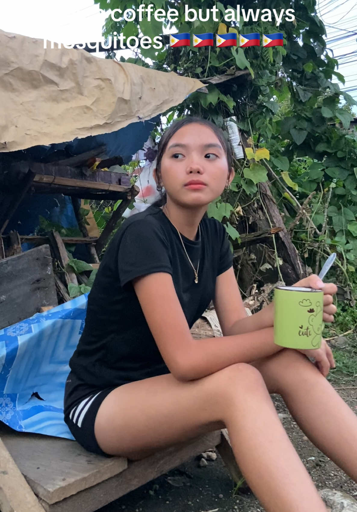 Rural Philippines girl trying to enjoy a coffee but always mosquitoes 🇵🇭🇵🇭🇵🇭🇵🇭🇵🇭#ruralsouls #RuralPhilippines #SimpleLivingPH #davaocityphillipines #philippines 