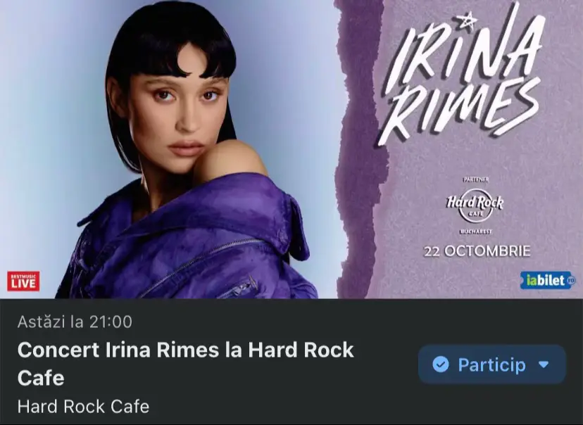 IRINA RIMES | 22 octombrie | HRC @Irina Rimes @Hard Rock Cafe Bucharest @Global Records  #irinarimes #teamirinarimes #hardrockcafebucharest #hardrockcafe #muzica                 