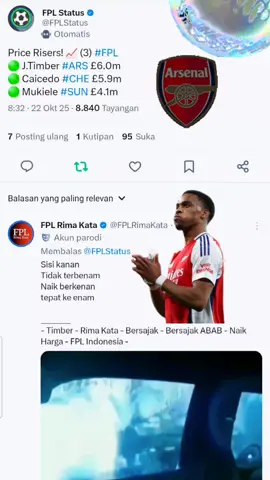 ........  Sisi kanan Tidak terbenam Naik berkenan tepat ke enam @FPL Bersajak 🌐  #Timber #RimaKata #Bersajak #FantasyPremierLeague #FPLIndonesia 