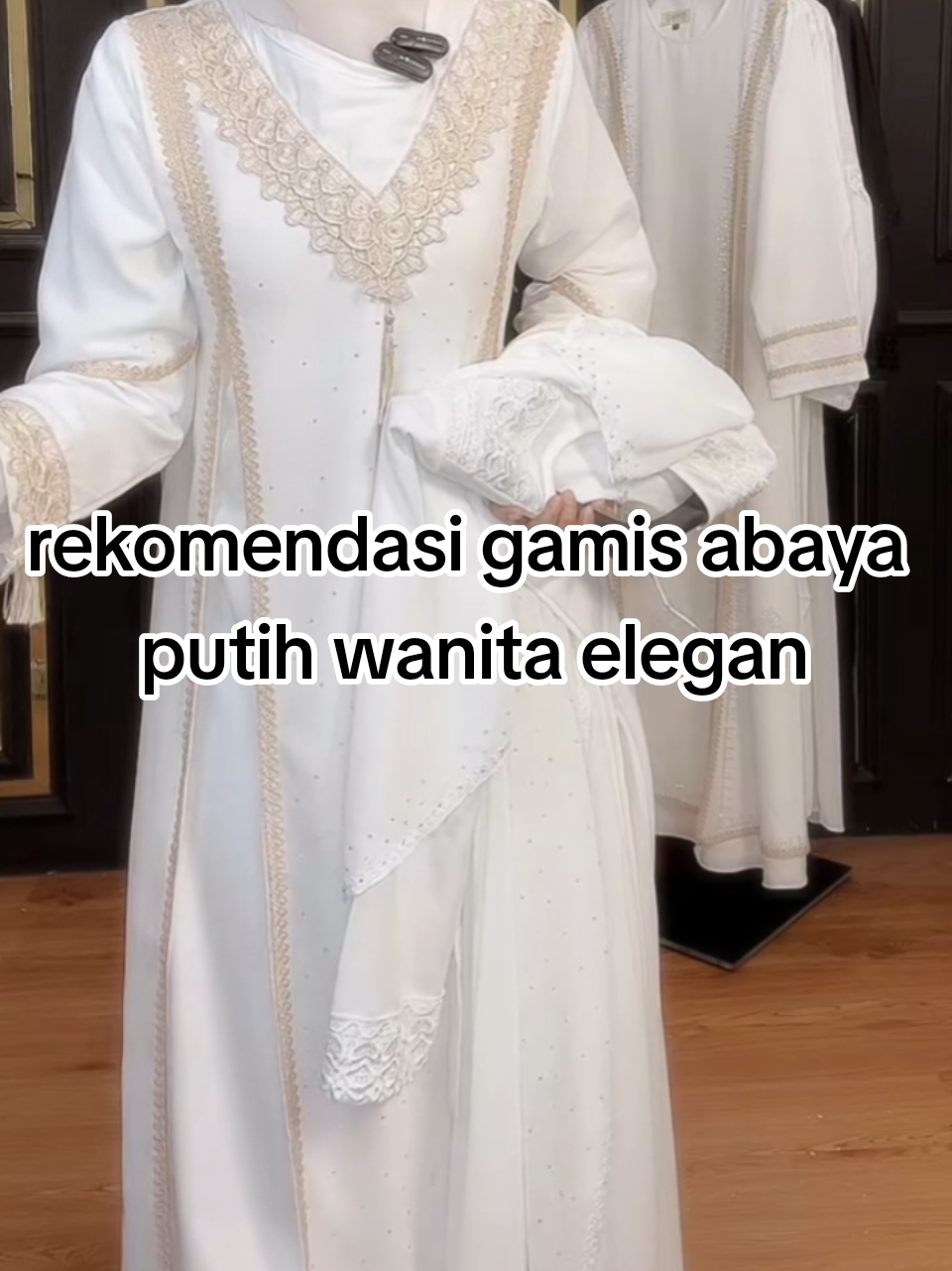 ARALLUCE 019 Gamis Abaya Putih Wanita Elegan dengan Renda & Payet Motif Cantik Desain Mewah Umroh Lamaran Kondangan Pesta#abayacasual #abayafashion #abayastyleh #gamisabaya #gamiskekinian 