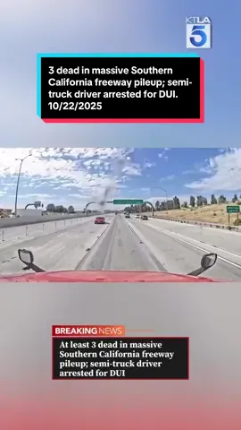 #BREAKINGNEWS: A gruesome crash involving several tractor-trailers and passenger vehicles on the 10 Freeway in Ontario, California, left at least three people dead and two hospitalized Tuesday afternoon. The crash happened shortly after 1 p.m. in the westbound lanes of the freeway near the junction with Interstate 15, according to the California Highway Patrol. A man who witnessed the pileup told KTLA 5’s Jillian Smukler that a big rig with a red cab went barreling into bumper-to-bumper traffic, apparently without braking. I was standing outside talking to a friend of mine in the parking lot facing the freeway and the red truck was traveling at a high rate of speed when everyone else was stopped,” Jason Calmelat said. “He didn’t try to slow down. He just went full force into the back of another truck, crushing two other cars.” Calmelat said the collision created a huge fireball. CHP officials said the big rig driver who didn’t brake was later arrested for driving under the influence of drugs. He was only identified as a 21-year-old man. Sky5 footage from the scene showed four tractor-trailers and four other vehicles were involved in the pileup, including one vehicle that was too badly charred and mangled to determine the make or model. In addition to three people who died, two other people were hospitalized with serious injuries, authorities said. The collision forced the closure of all westbound lanes of the 10 Freeway, except for FasTrak, causing extensive backups throughout the Inland Empire. This is a developing story. Stay with KTLA 5 News for updates #Ktla #News #Ontariocrash #10freeway