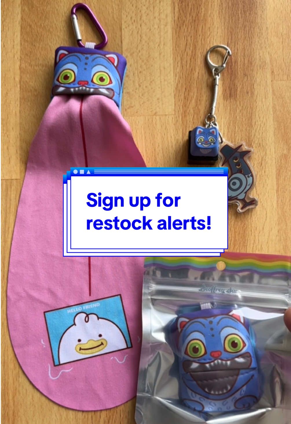 Don’t worry, I’m currently kicking myself because I didn’t order enough of these guys to last us throughout the holiday season! But we are hard at work, trying to get a restock back in the shop as soon as possible.  These blue tiger keychains are some of our favorites and they just dropped this month. So it came to my surprise that we sold out of the microfiber cloths within a few hours of shop launch! Unfortunately, production takes months to finish so we aren’t able to restock things immediately. So we recommend signing up for restock alerts! That way you’ll get a notification when they are back in stock! ##tiger##keychainbusiness##keychainaccessories##keebtok##fidgets